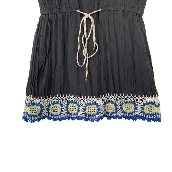 Theme Crochet Tunic Mini Dress Navy Blue Cap Sleeves Size Large - Picture 3 of 11